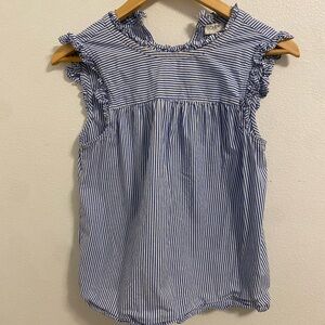 J. Crew Blue and White Striped Ruffle Top